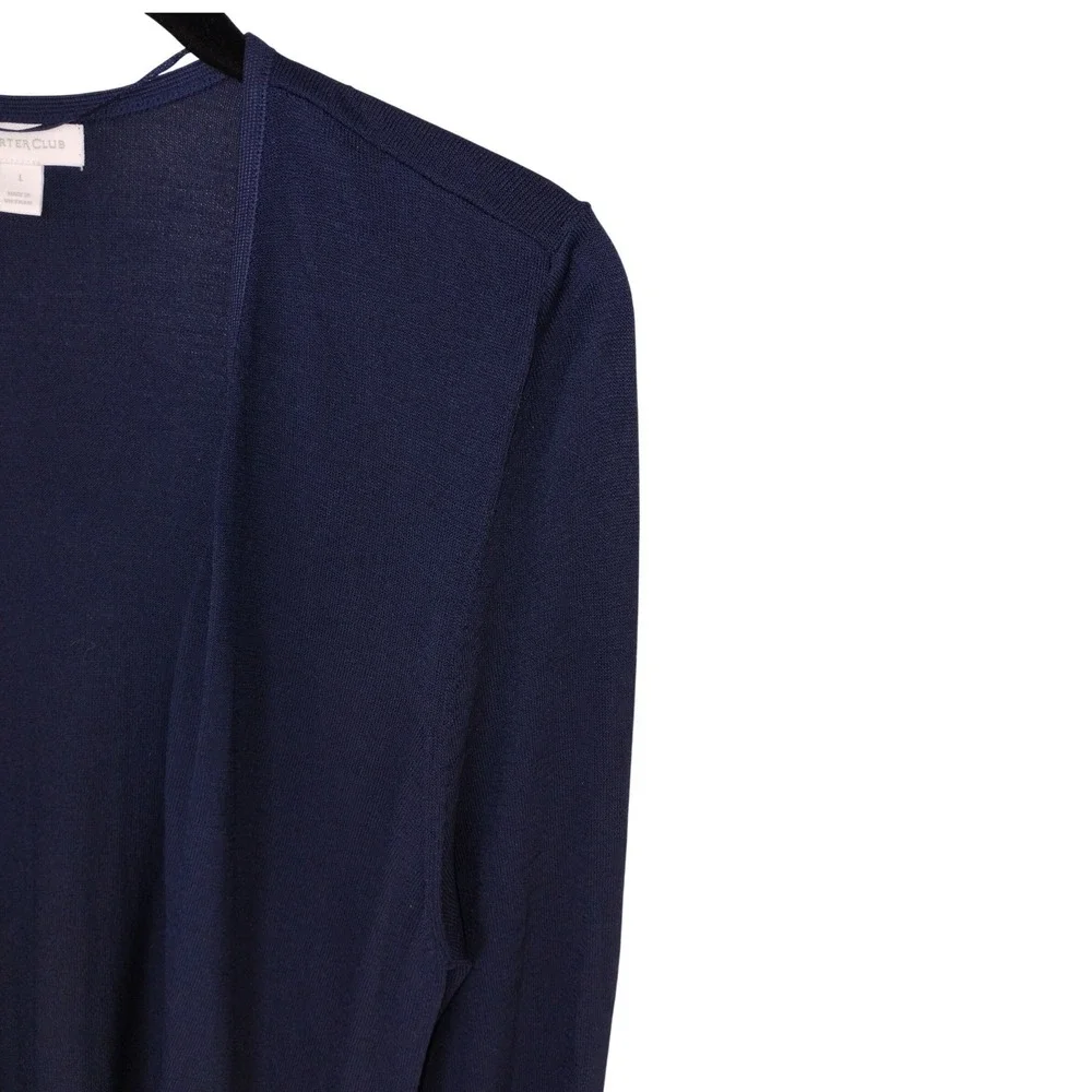 Charter Club‎ Womens Navy Blue Open Front Cardigan Crochet Trim Size Large